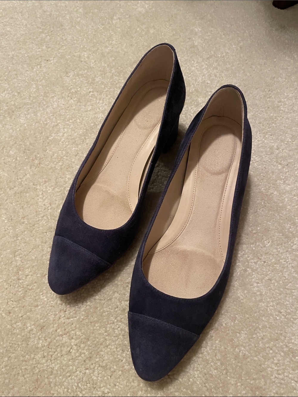 Cole Haan Navy Suede Low Chunky Heel Pumps
